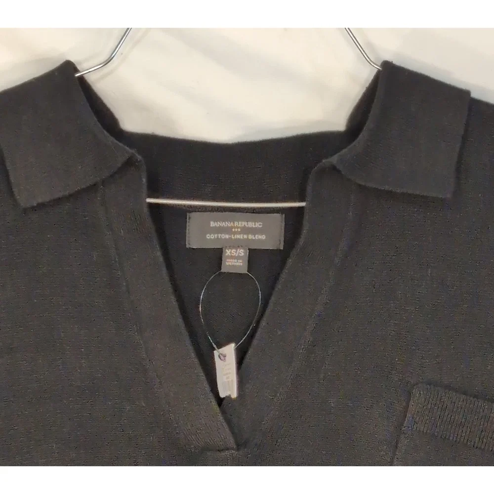Banana Republic Black Cotton Linen Blend Polo Sweater Top 443002-04-1 XS/S